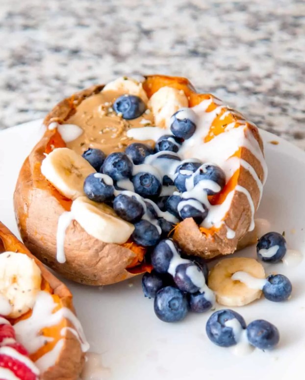 Blueberry Banana Stuffed Sweet Potato